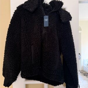 Abercrombie Black Sherpa Hooded Zip Jacket NWT